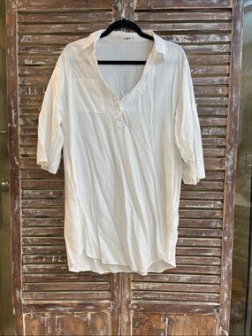 Relaxed White V-Neck Tunic Top - dress